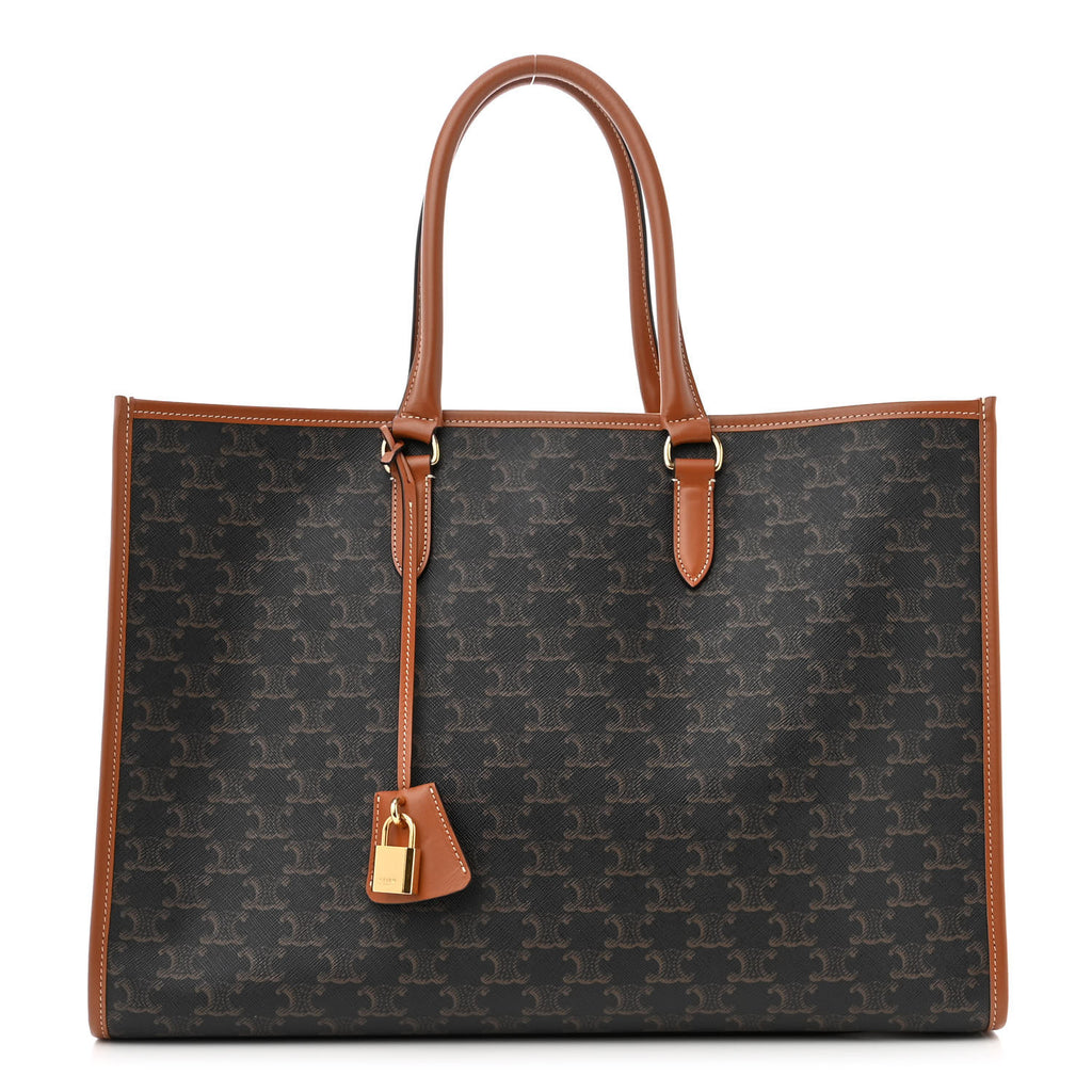 Triomphe Canvas Calfskin Horizontal Cabas Tan twins