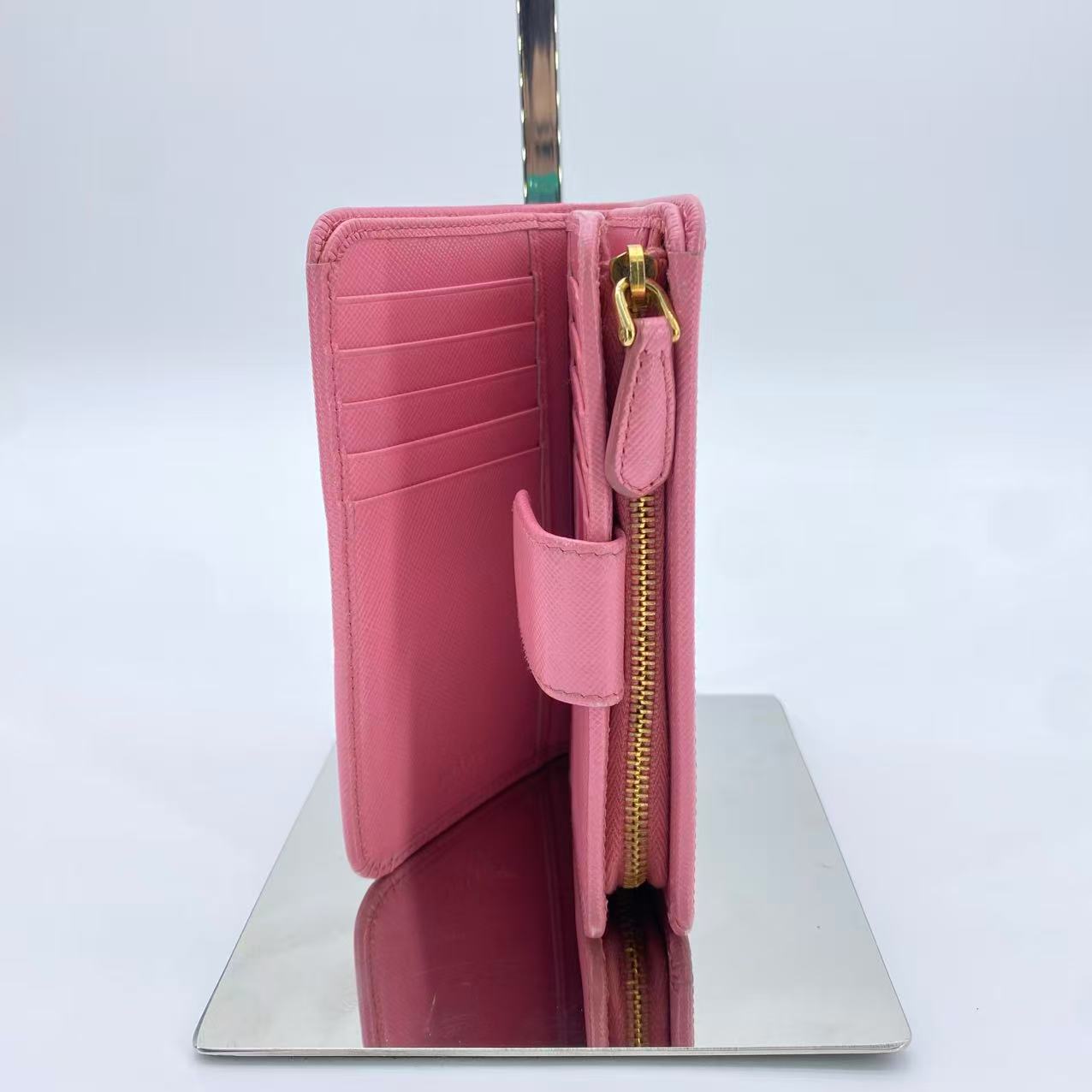 Pink Zip Around Wallet Saffiano Leather