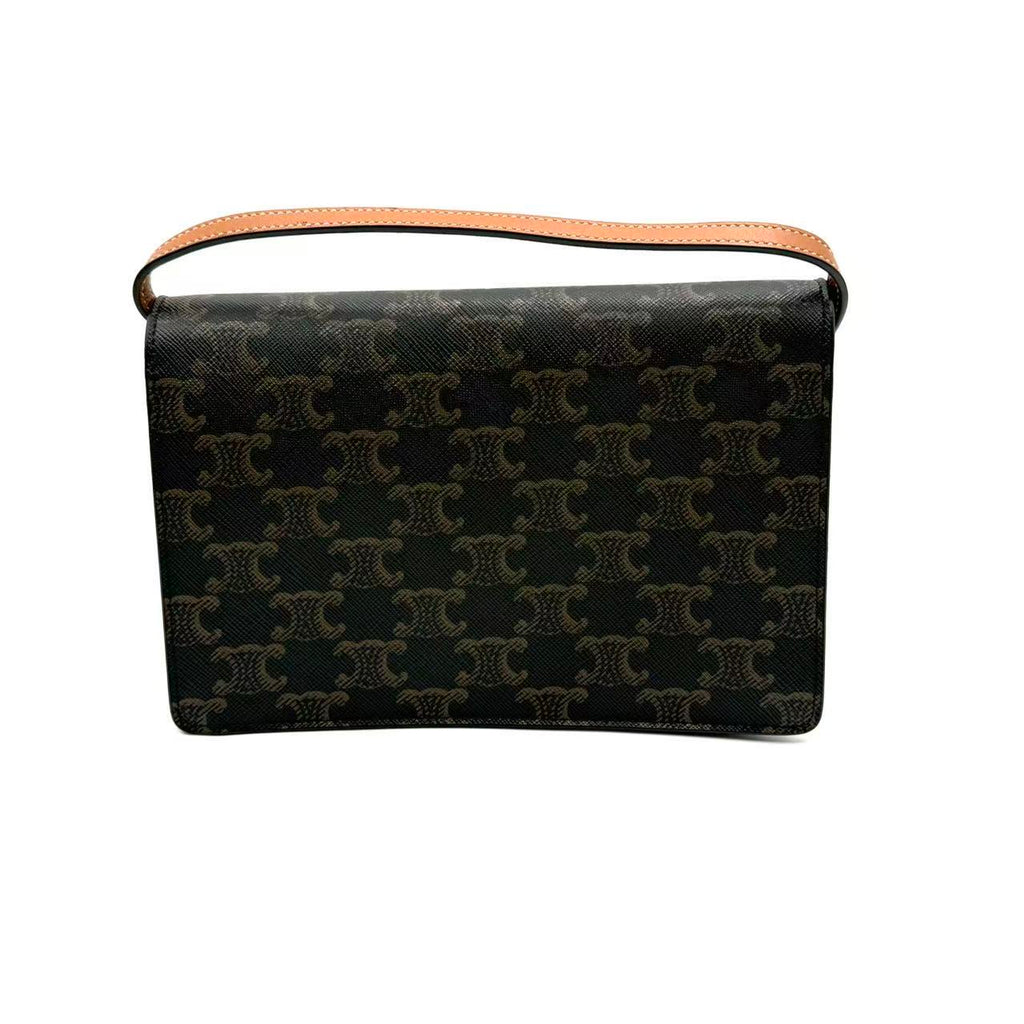 Triomphe Canvas Lambskin Wallet On Strap Tan