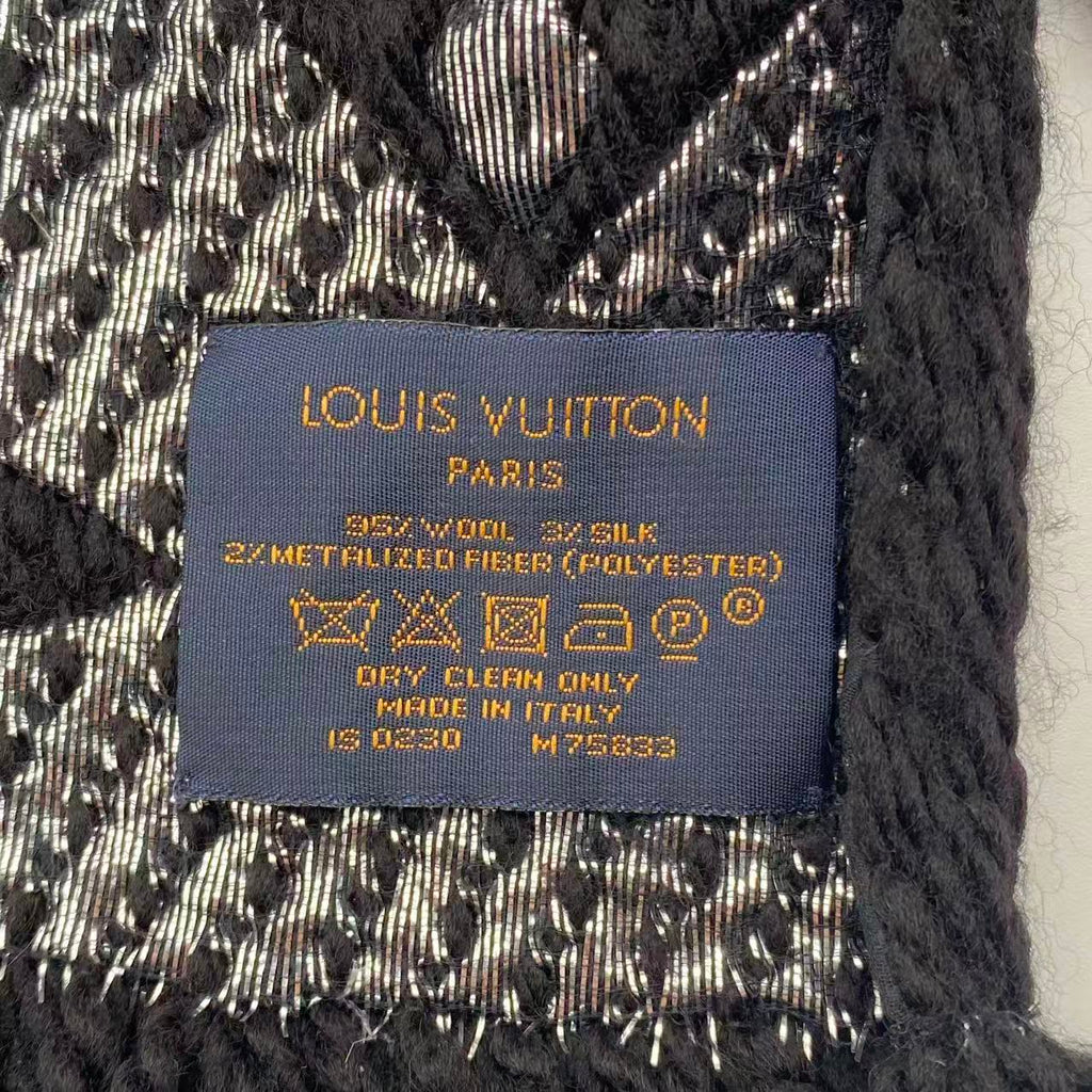Black/Silver Wool/Silk Logomania Scarf