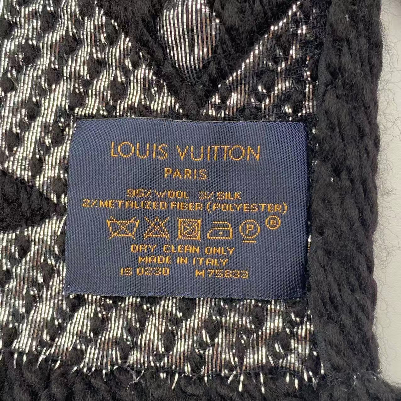 Black/Silver Wool/Silk Logomania Scarf