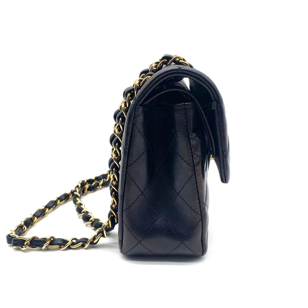 Iridescent Lambskin Quilted Mini Rectangular Flap Black