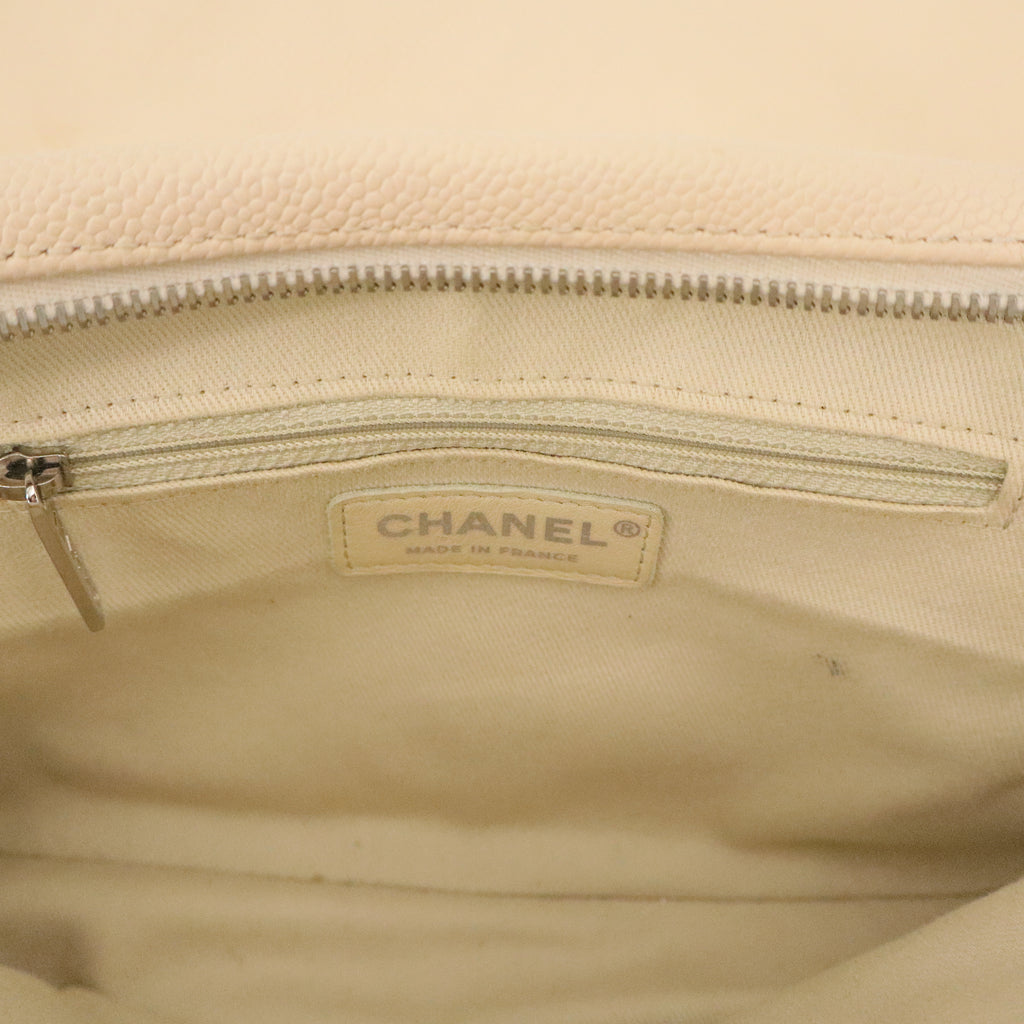 Beige Quilted Caviar Easy Flap Bag Silver Hardware twins