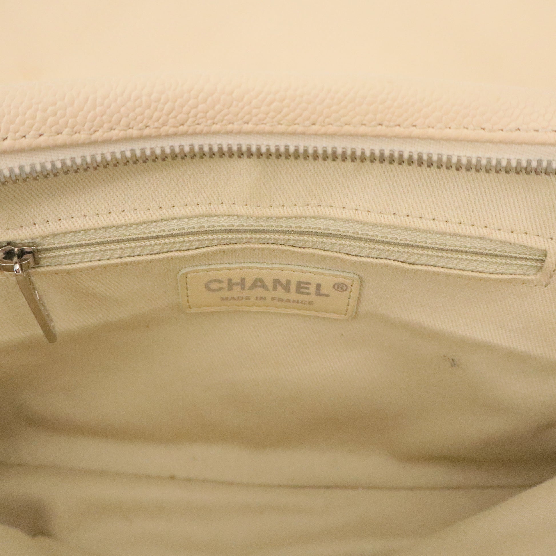 Beige Quilted Caviar Easy Flap Bag Silver Hardware twins