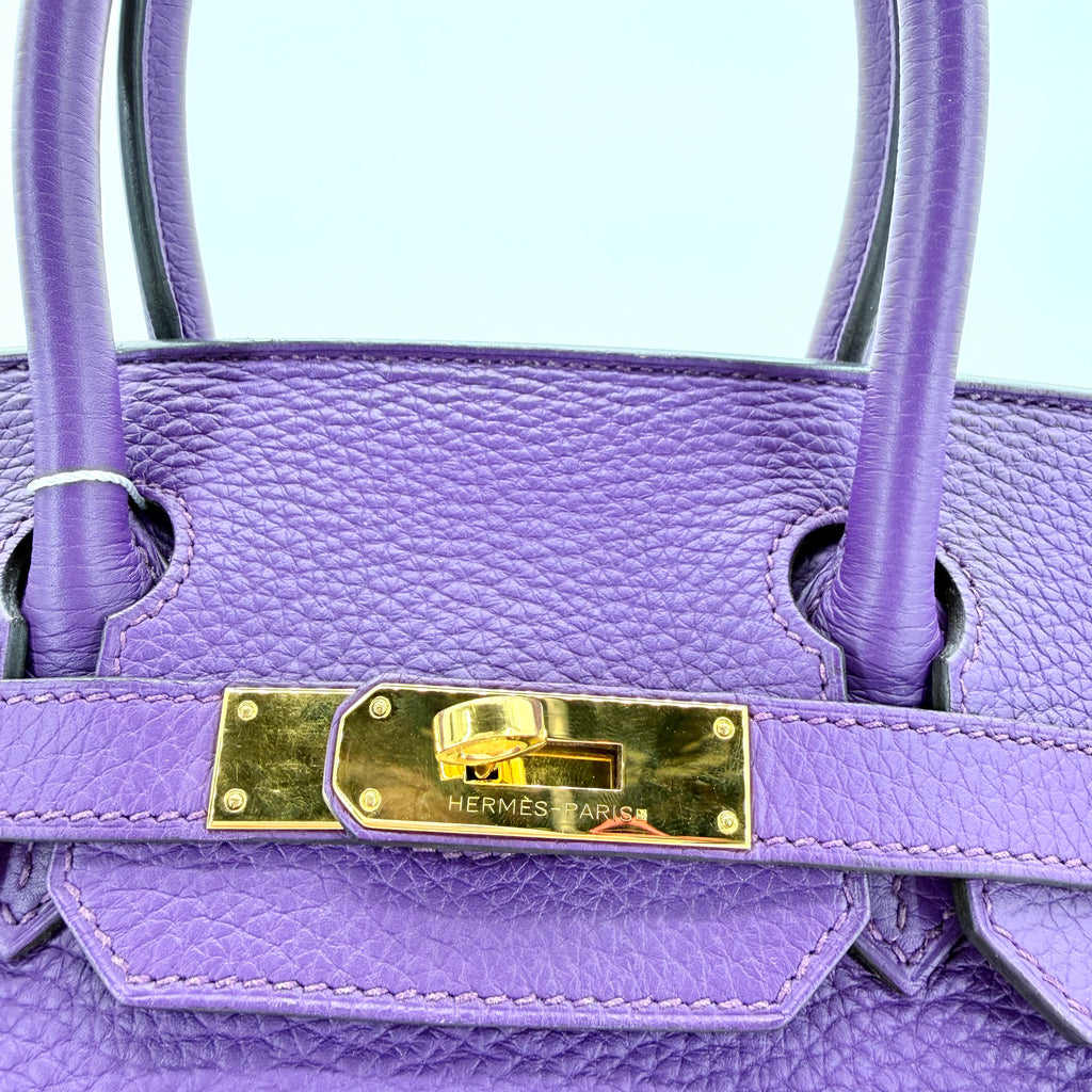Birkin 30 Clemence Leather Bag Purple With Gold Hardware