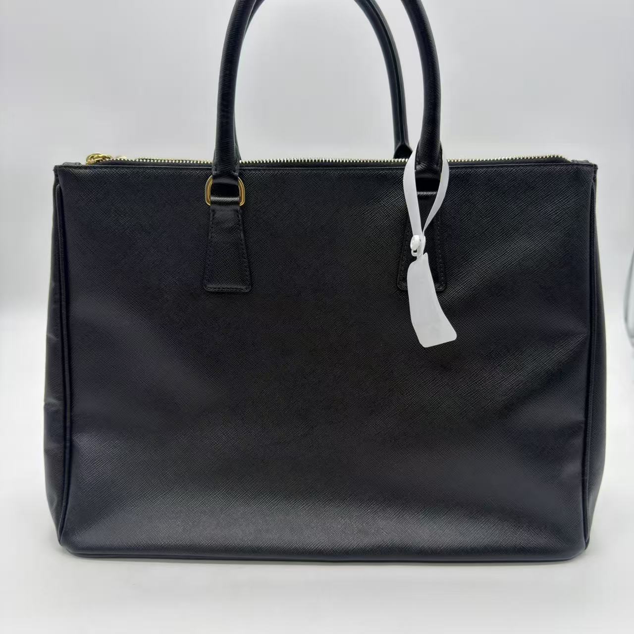  Black Leather Large Double Zip Tote