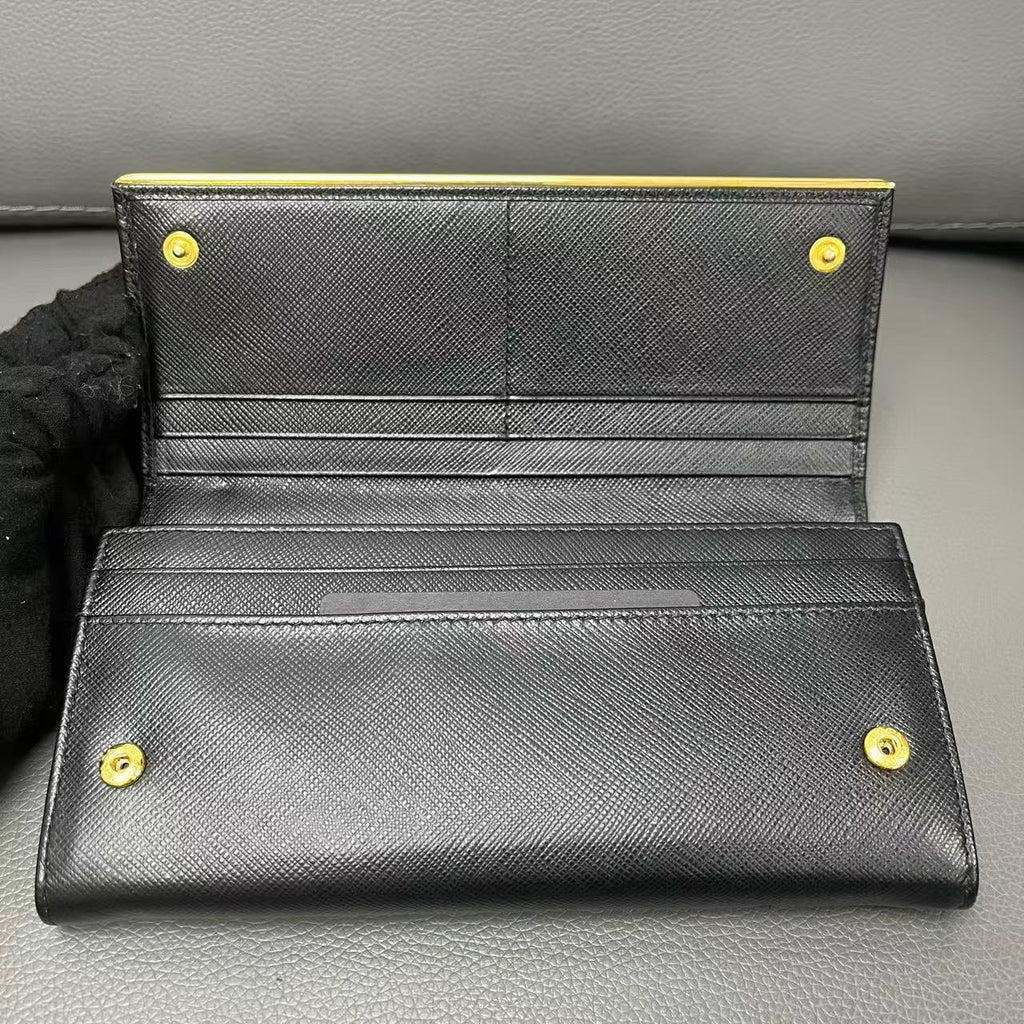Prada Black Saffiano Continental Wallet Twins LDJ4331