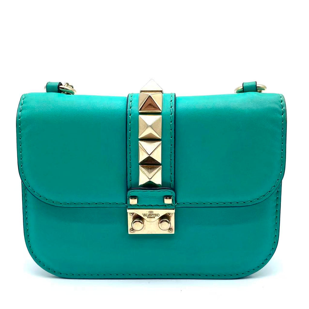 Emerald Green Leather Garavani Rockstud Lock Shoulder Bag