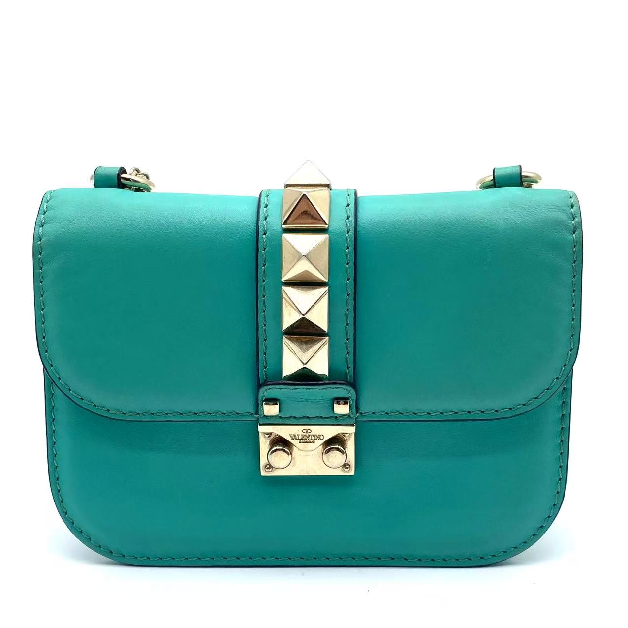 Emerald Green Leather Garavani Rockstud Lock Shoulder Bag