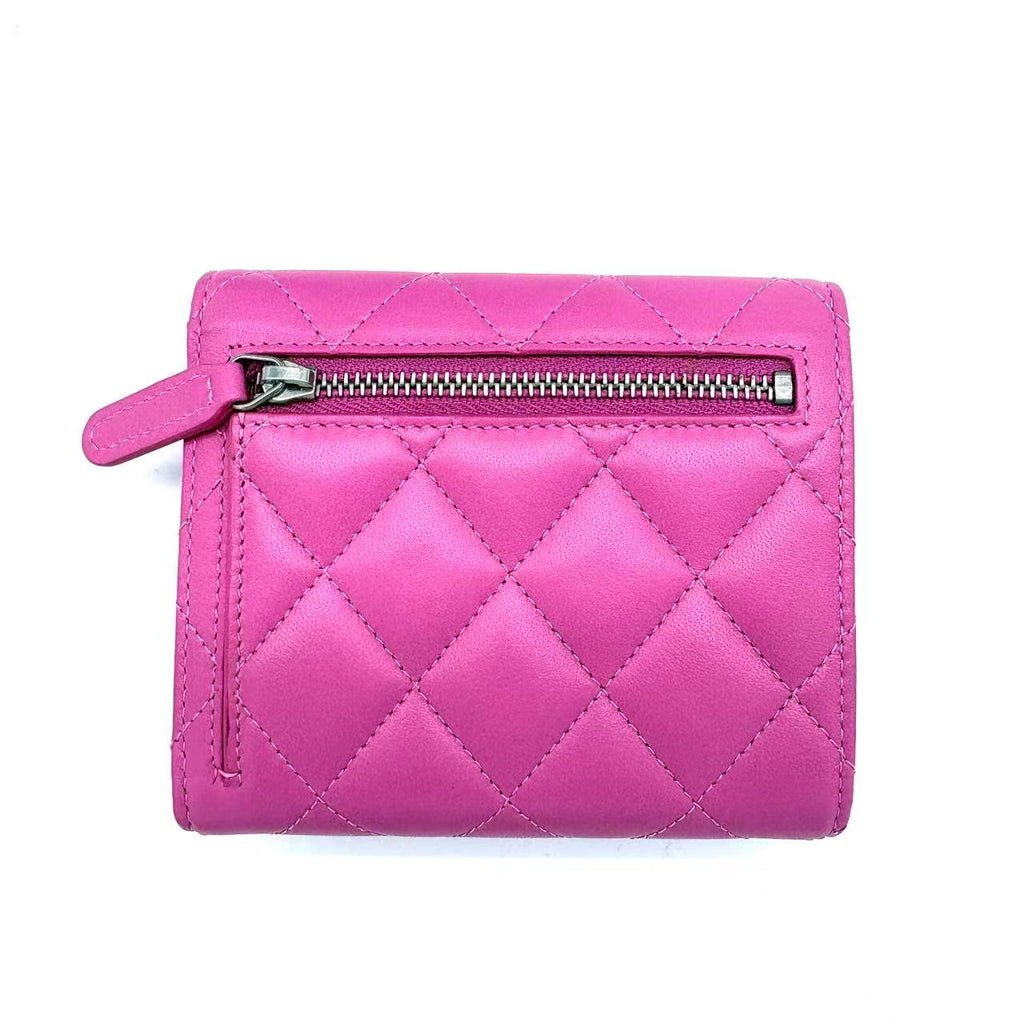 Caviar Quilted Flap Card Holder Wallet Pink
