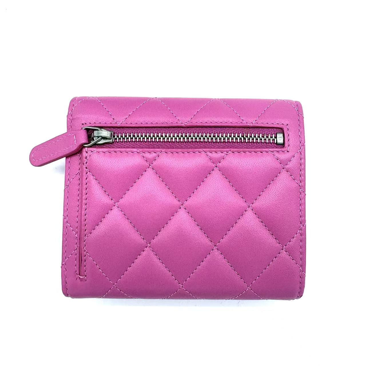 Caviar Quilted Flap Card Holder Wallet Pink