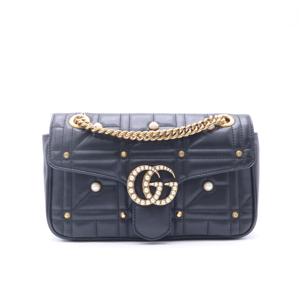 Pearly GG Marmont Flap Bag Embellished Matelasse Leather Small twins LDZ946