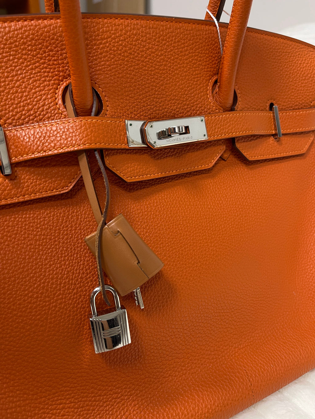 Birkin Handbag Orange H Togo with Silver Hardware 30