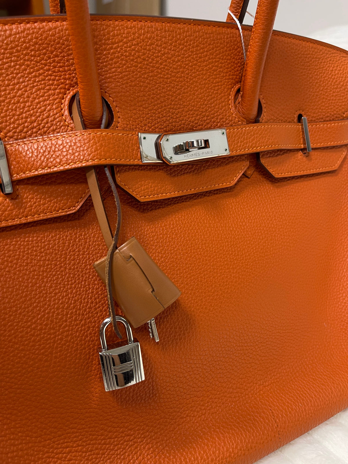 Birkin Handbag Orange H Togo with Silver Hardware 30
