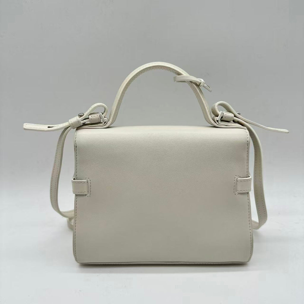 Tempete White Leather Top Handle Bag