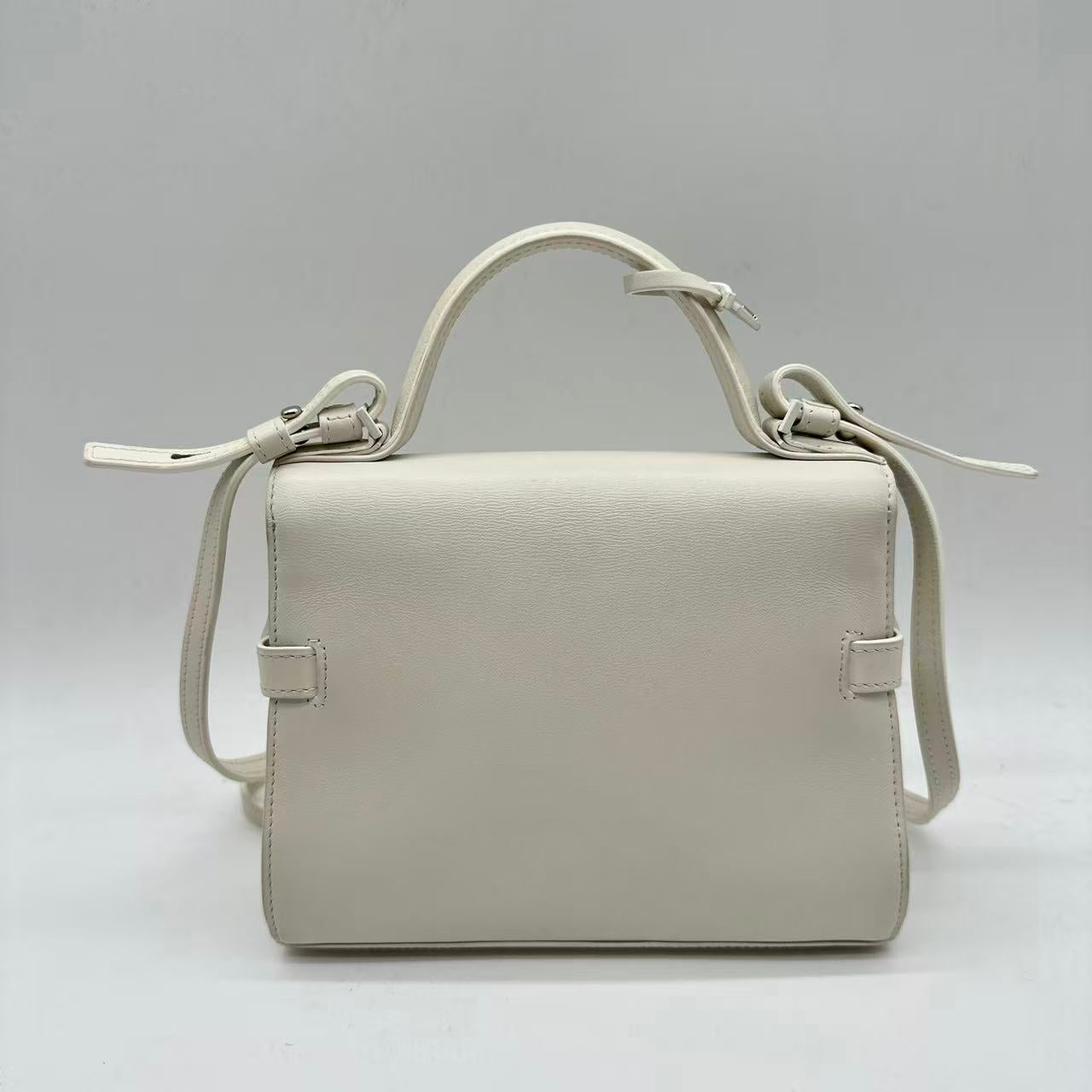 Tempete White Leather Top Handle Bag