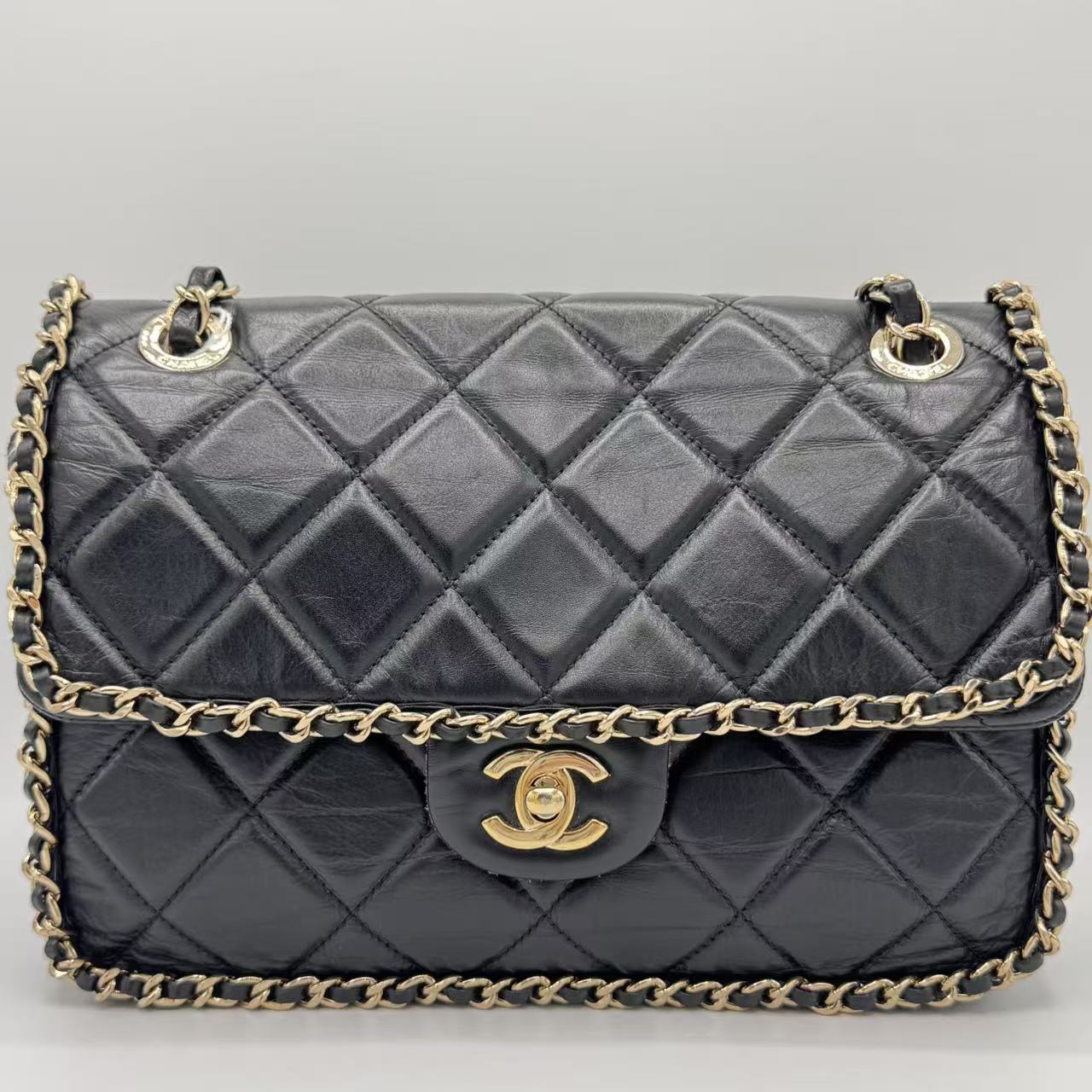 Chanel  Crumpled Calfskin Medium Chain All Over Flap