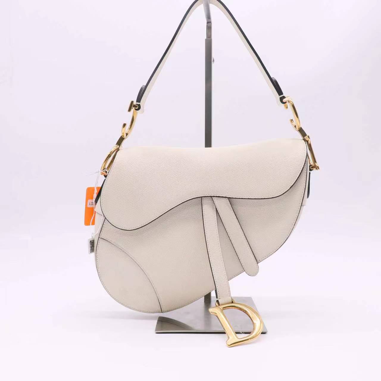 Christian Dior White Grained Leather Saddle Bag twins LDZ688