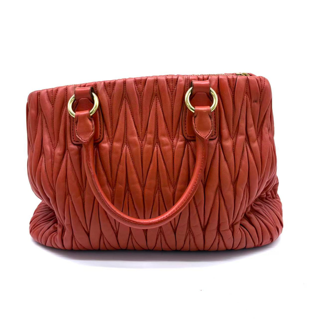 Matelasse Hand Bag Leather 2way Red Gold