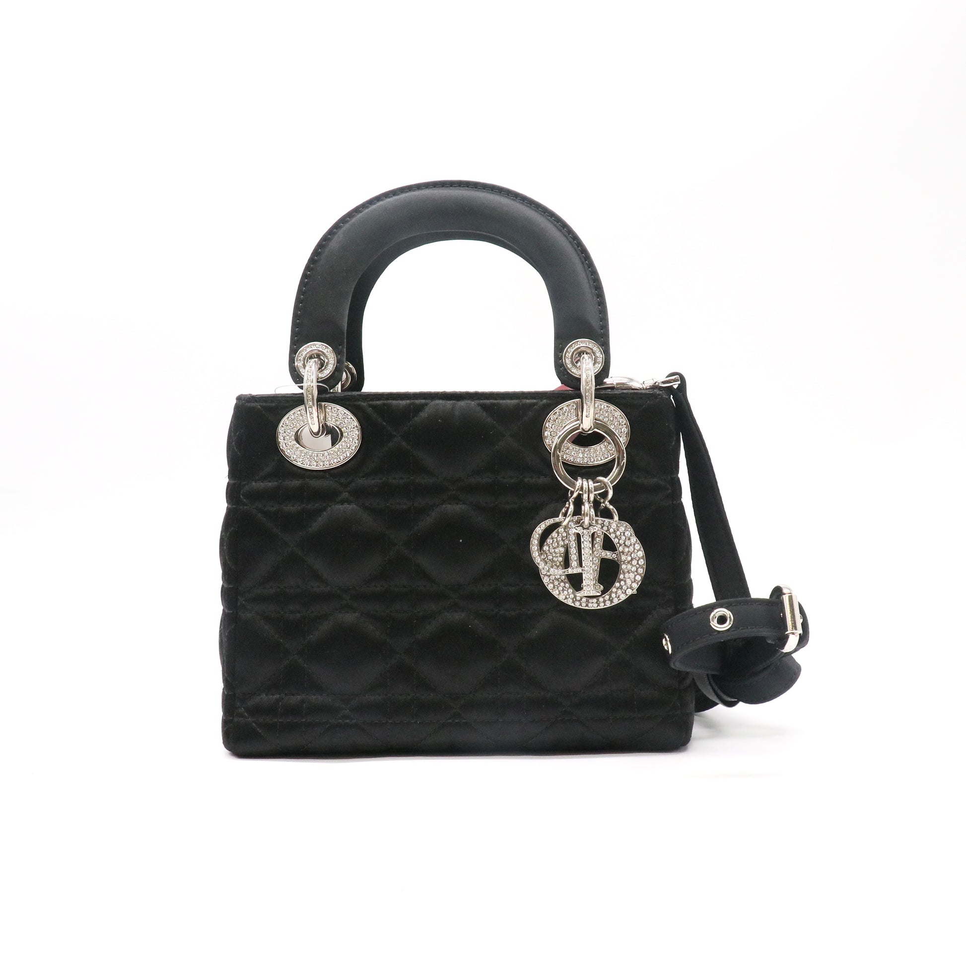 Lady Dior Bag Cannage Quilt Satin with Crystal Charms Mini Twins LDJ5385