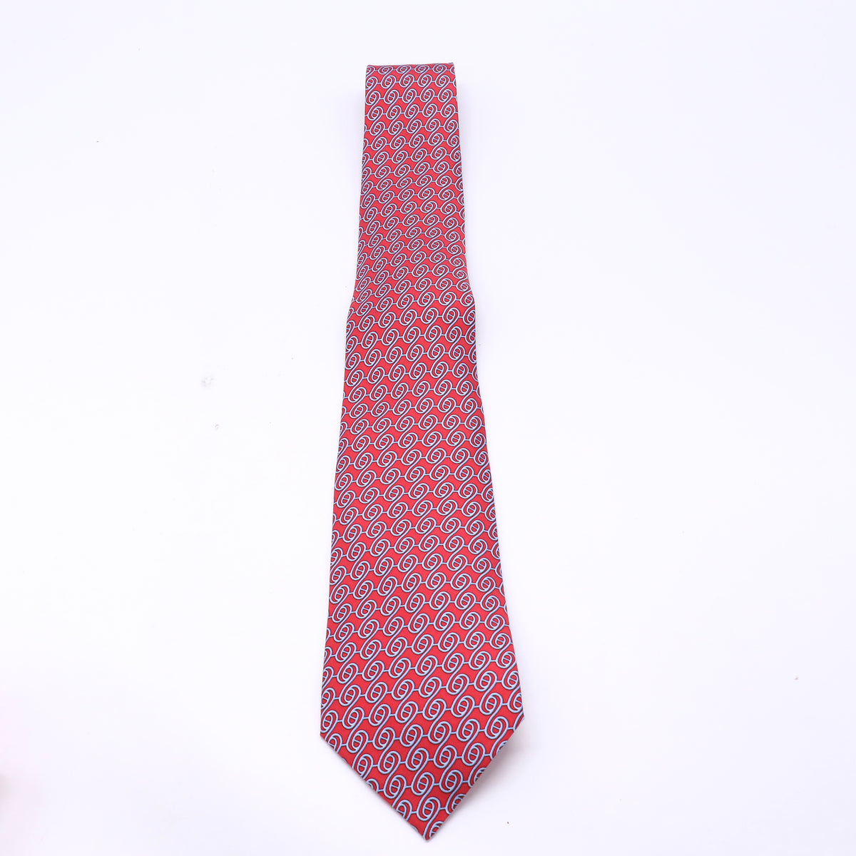 Hermes Paris Silk Tie Red Blue Geometric Chain Link twins LDZ1493