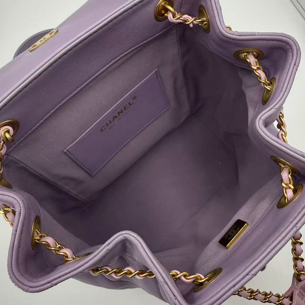 Chain Infinity Drawstring Backpack Quilted Lambskin Small