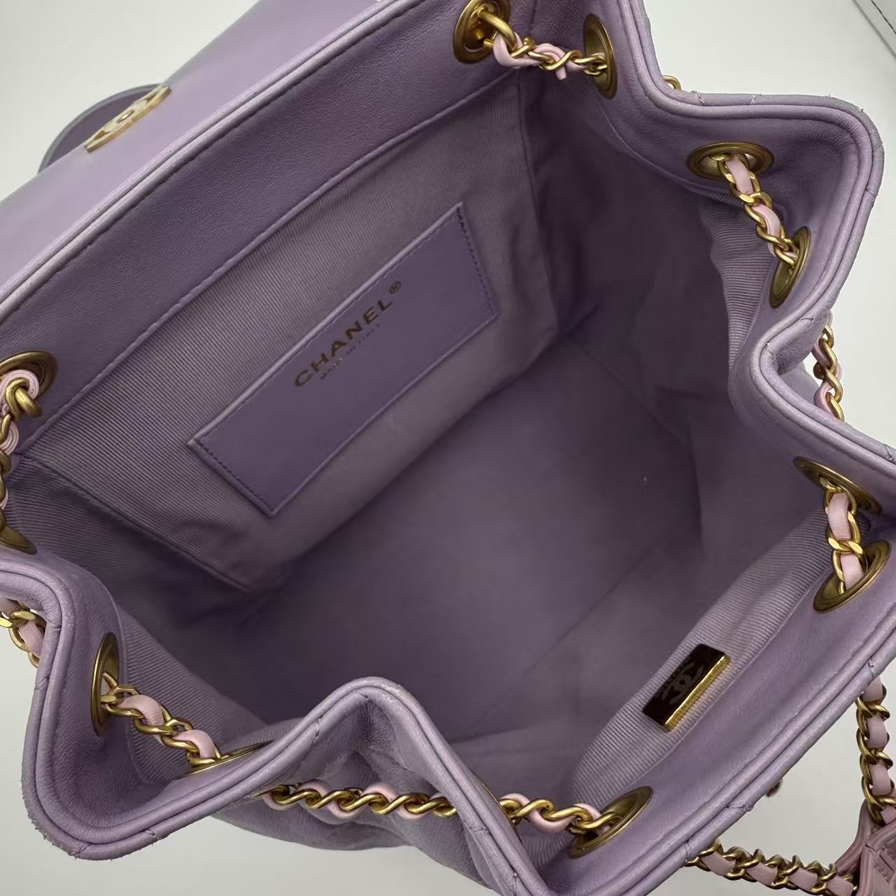 Chain Infinity Drawstring Backpack Quilted Lambskin Small