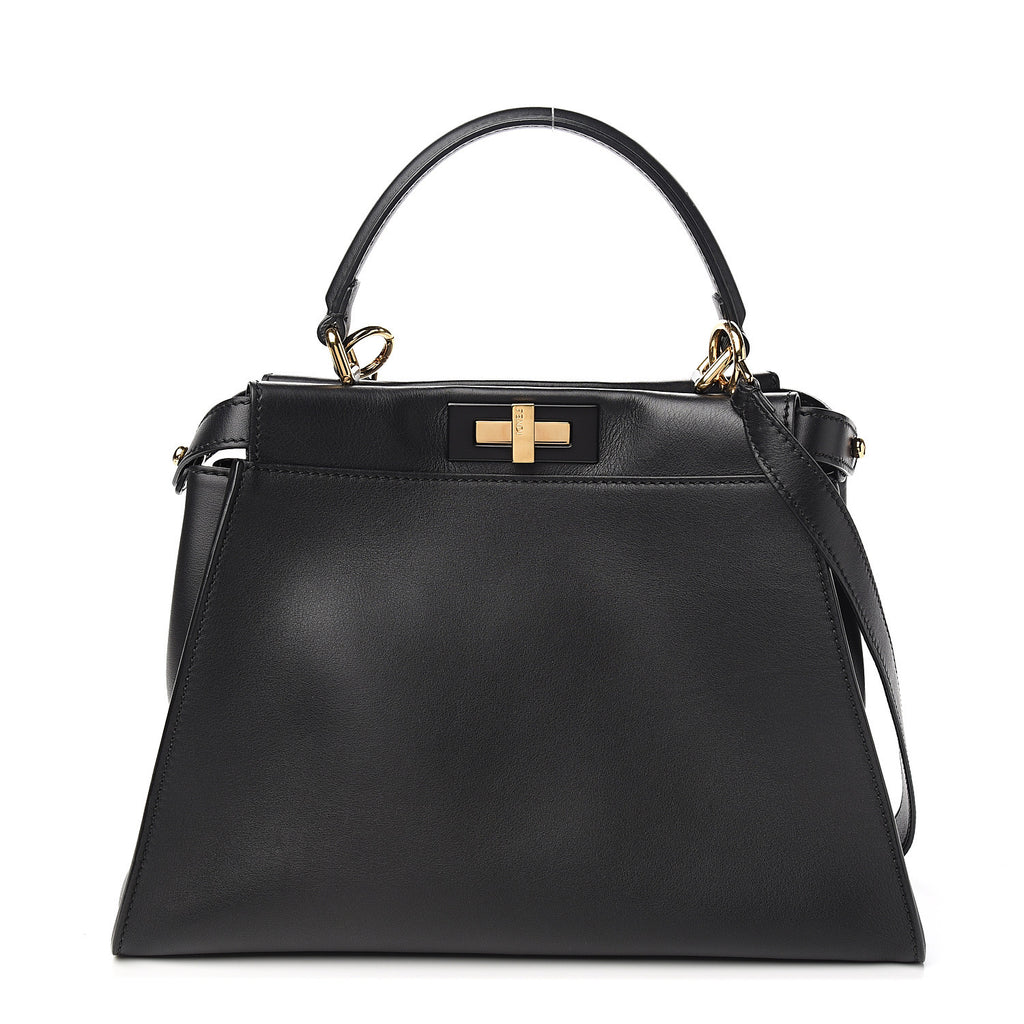 Vitello Seta Shiny Nappa Medium Peekaboo Iconic Satchel Black twins