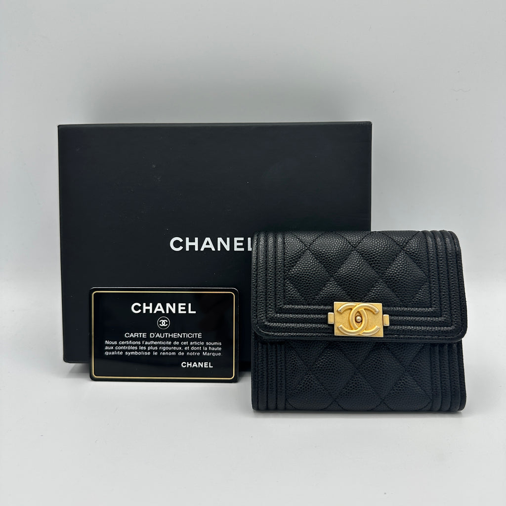 Chanel  Caviar Quilted Boy Flap Wallet Black
