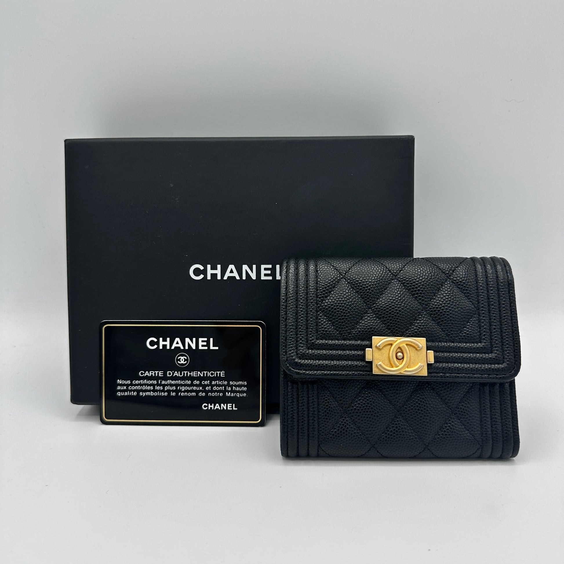 Chanel  Caviar Quilted Boy Flap Wallet Black
