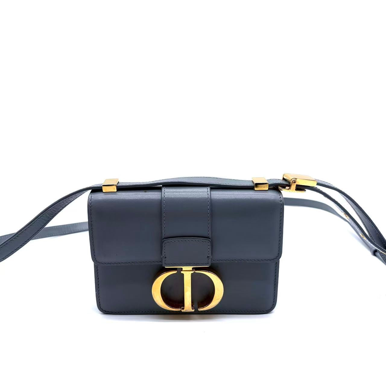 Smooth Calfskin 30 Mini Montaigne Flap Bag Indigo Blue