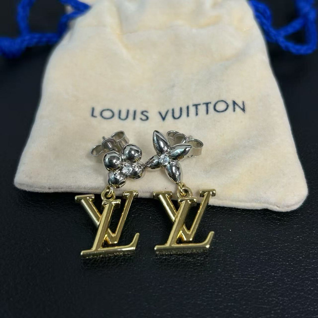 Metal Crystal LV Iconic Flower Earrings Gold Silver twins LDJ3891