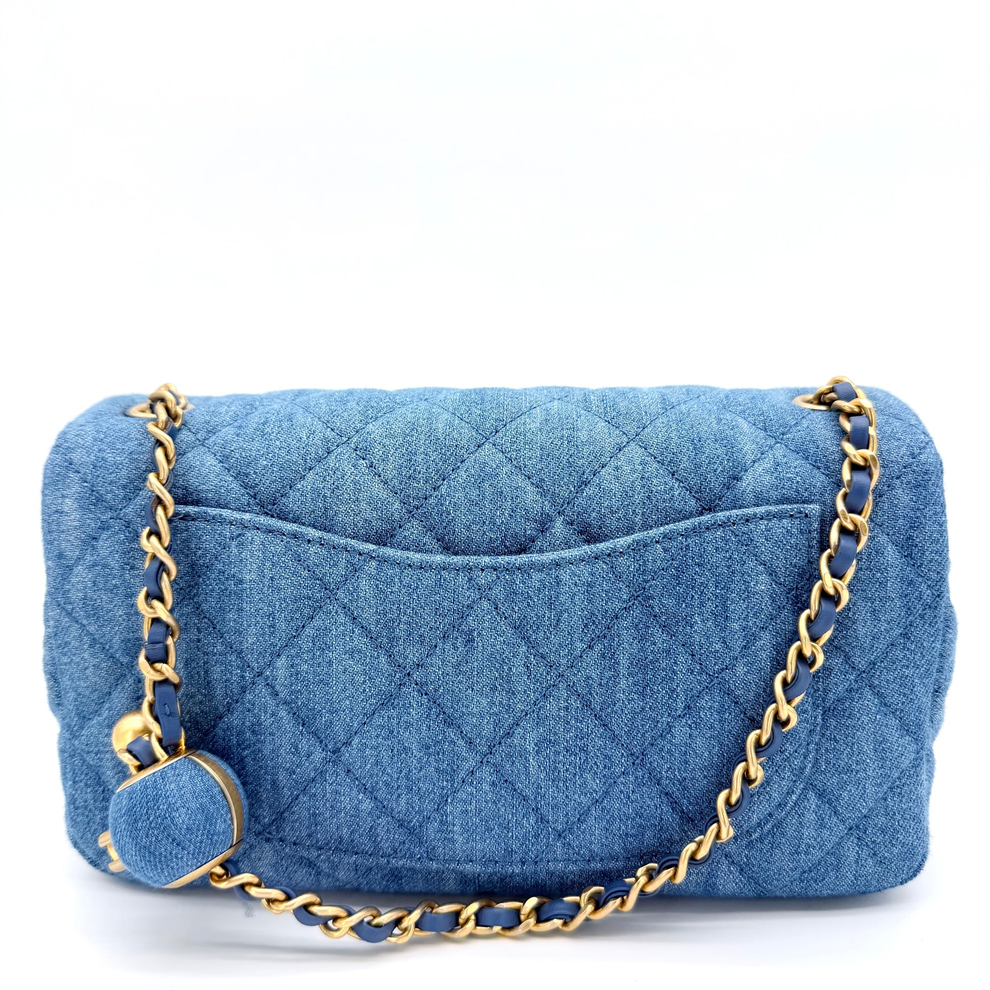 Denim Quilted Mini Pearl Crush Rectangular Flap Blue