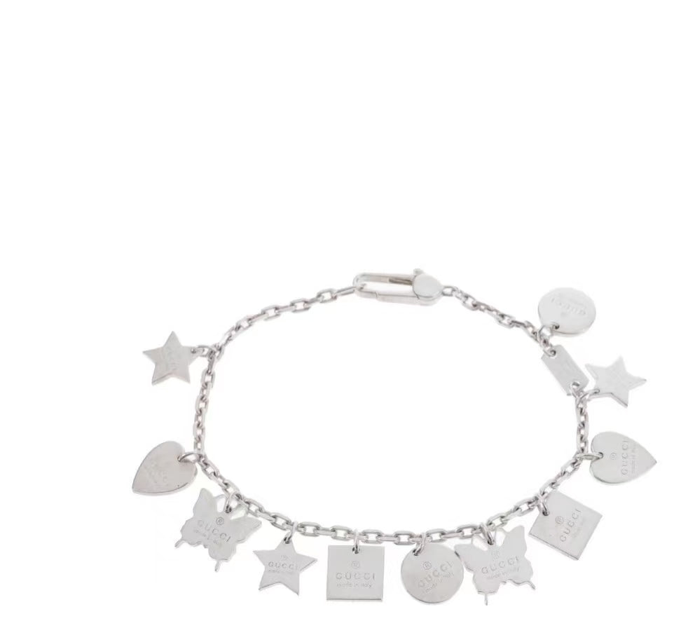 Gucci Sterling Silver Multi-Charm Trademark Bracelet twins LDZ327