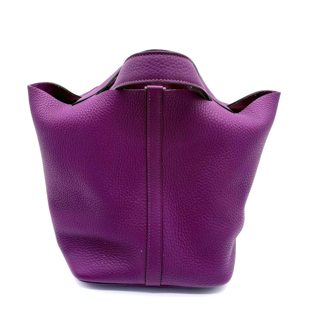 Purple Taurillon Clemence Leather Picotin 22 Bag