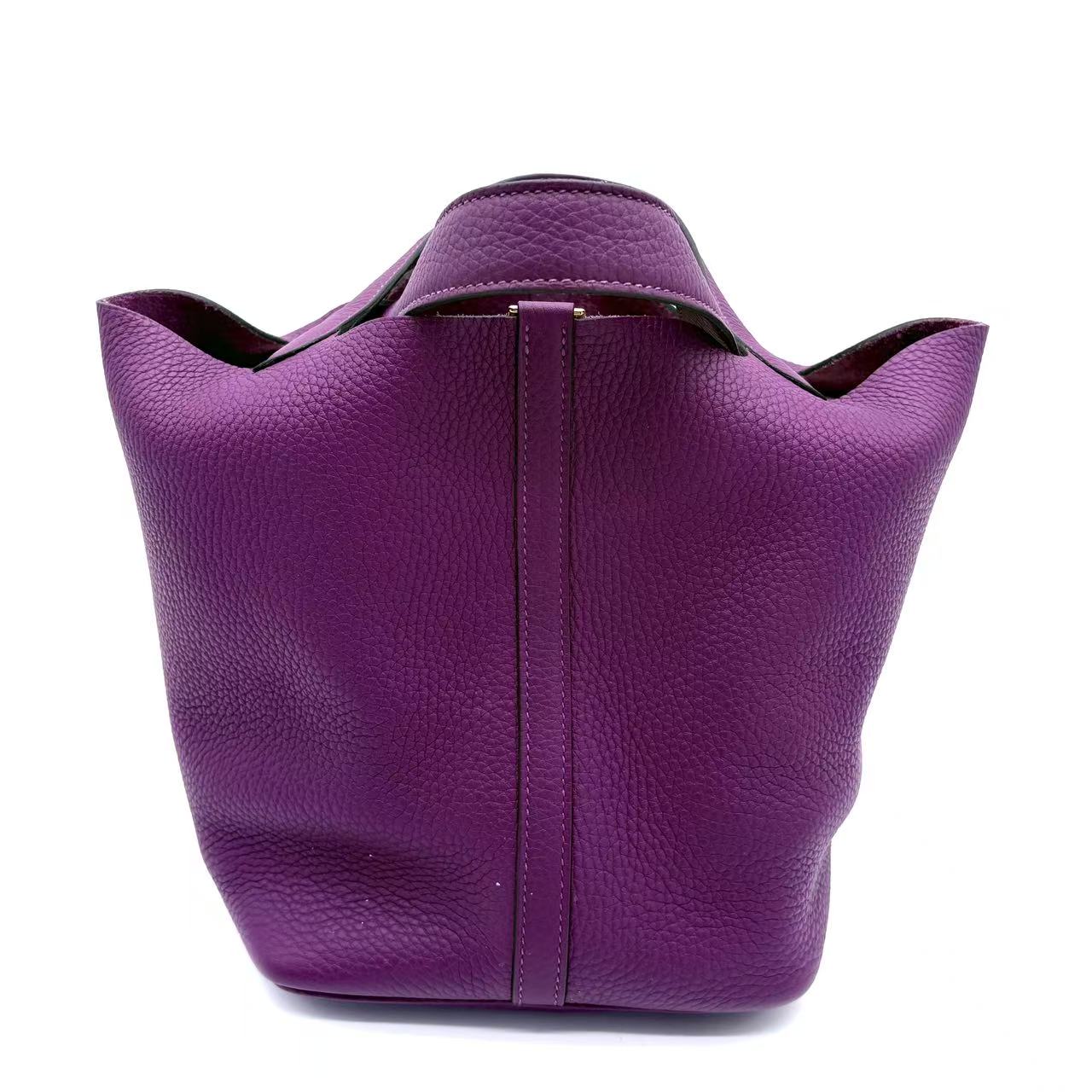 Purple Taurillon Clemence Leather Picotin 22 Bag