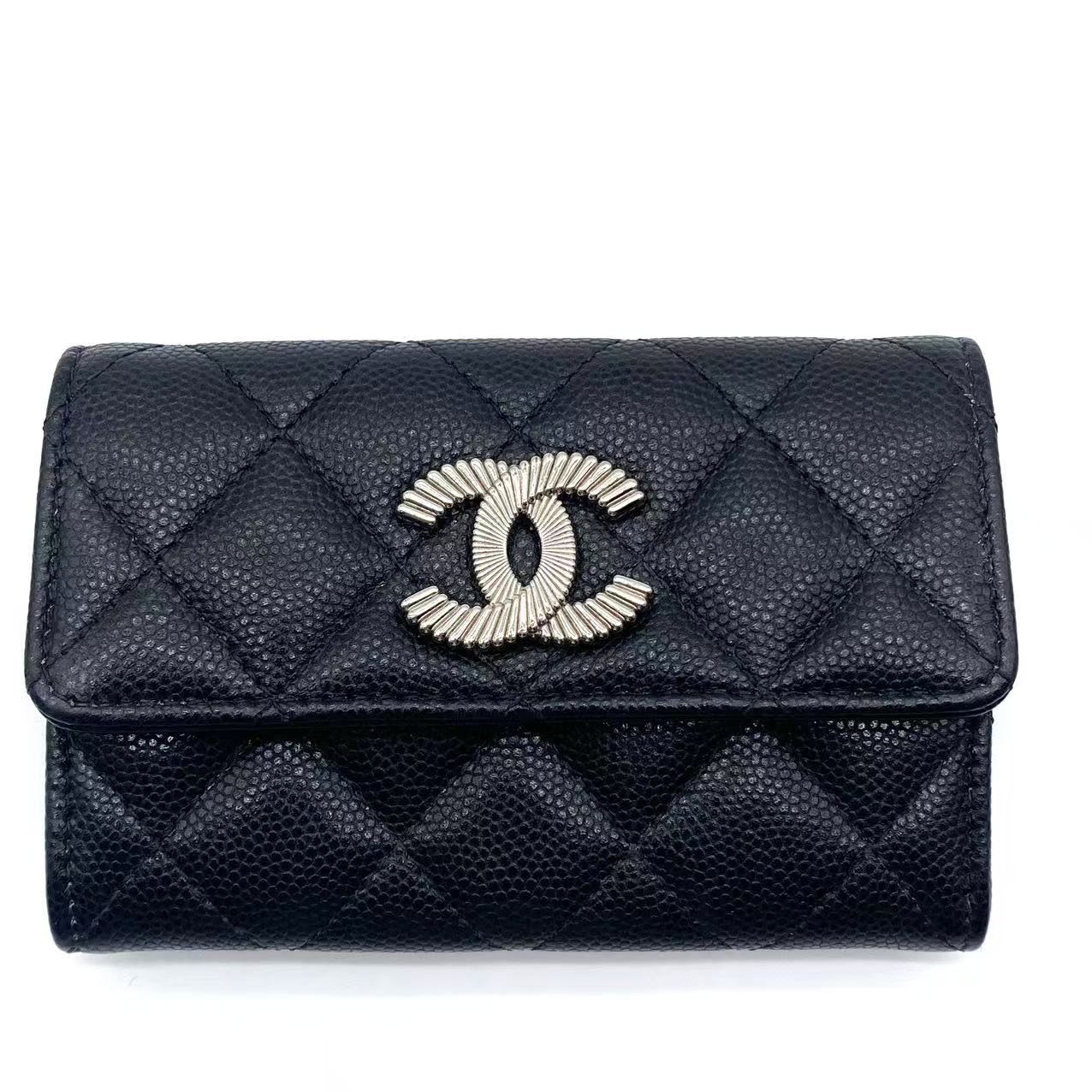 Caviar Quilted CC Flap Card Holder Black