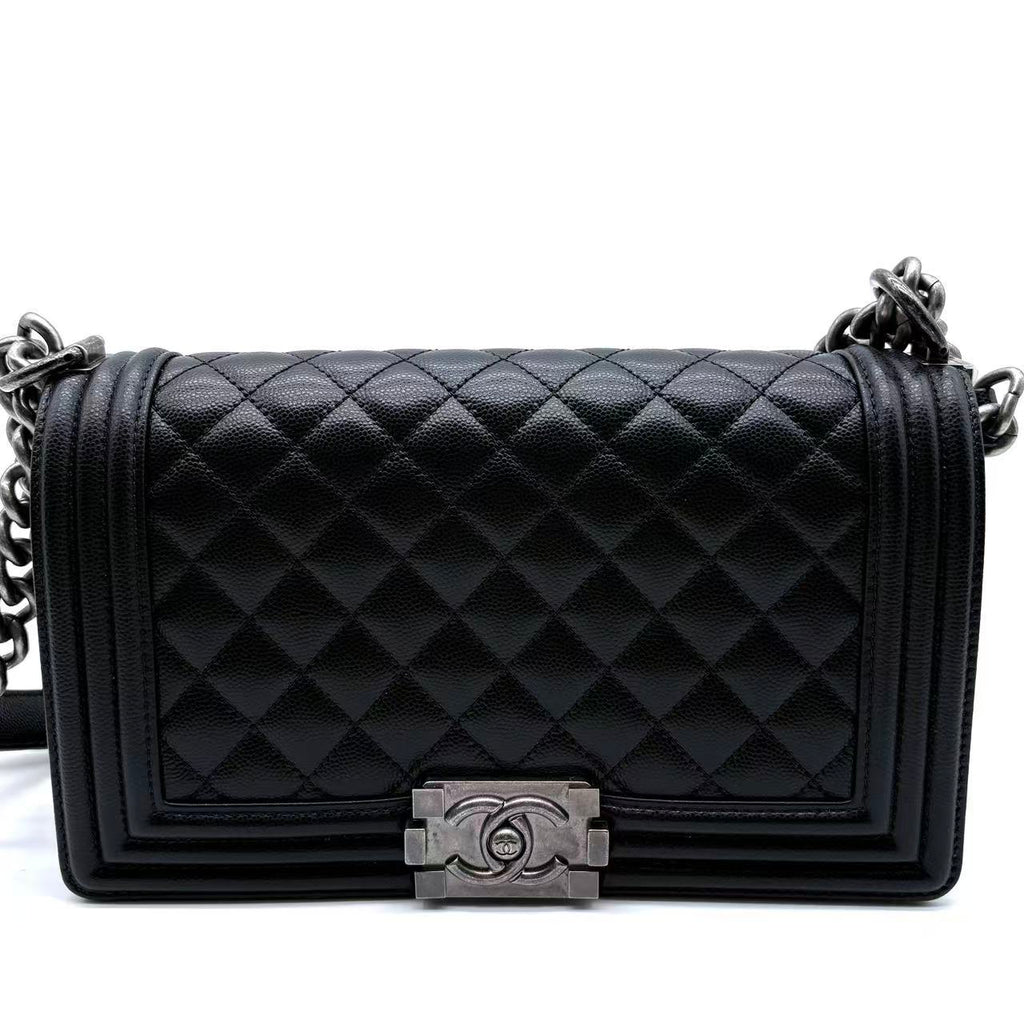 Boy Flap Bag Quilted Caviar Medium