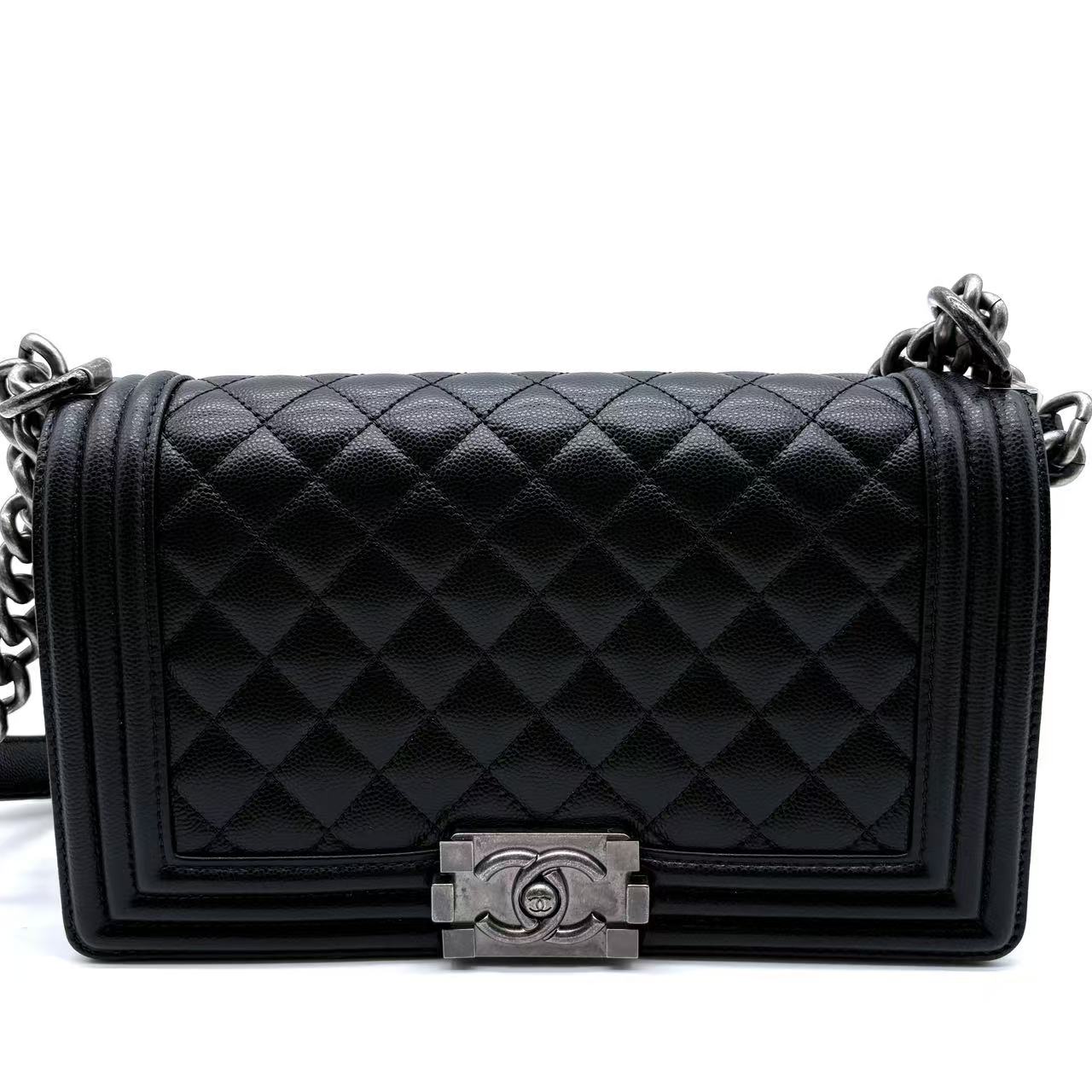 Boy Flap Bag Quilted Caviar Medium