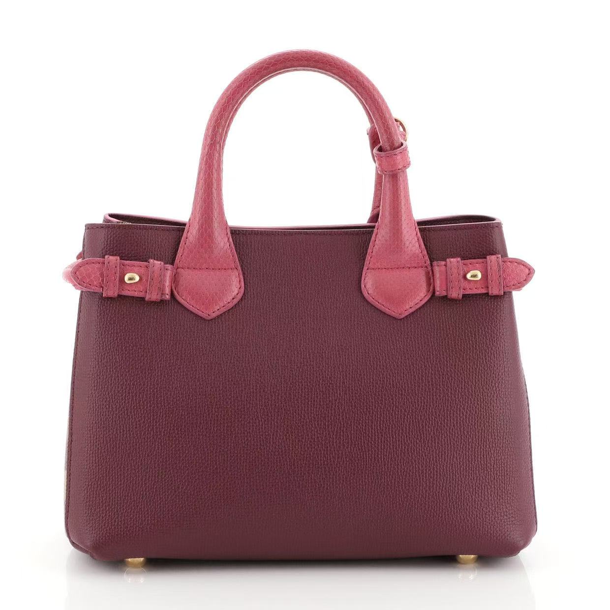 Banner Convertible Tote Leather and House Check Canvas Small Twins