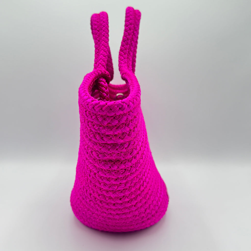 Nylon Lambskin Woven Small Ibiza Basket With Strap Lipstick Pink