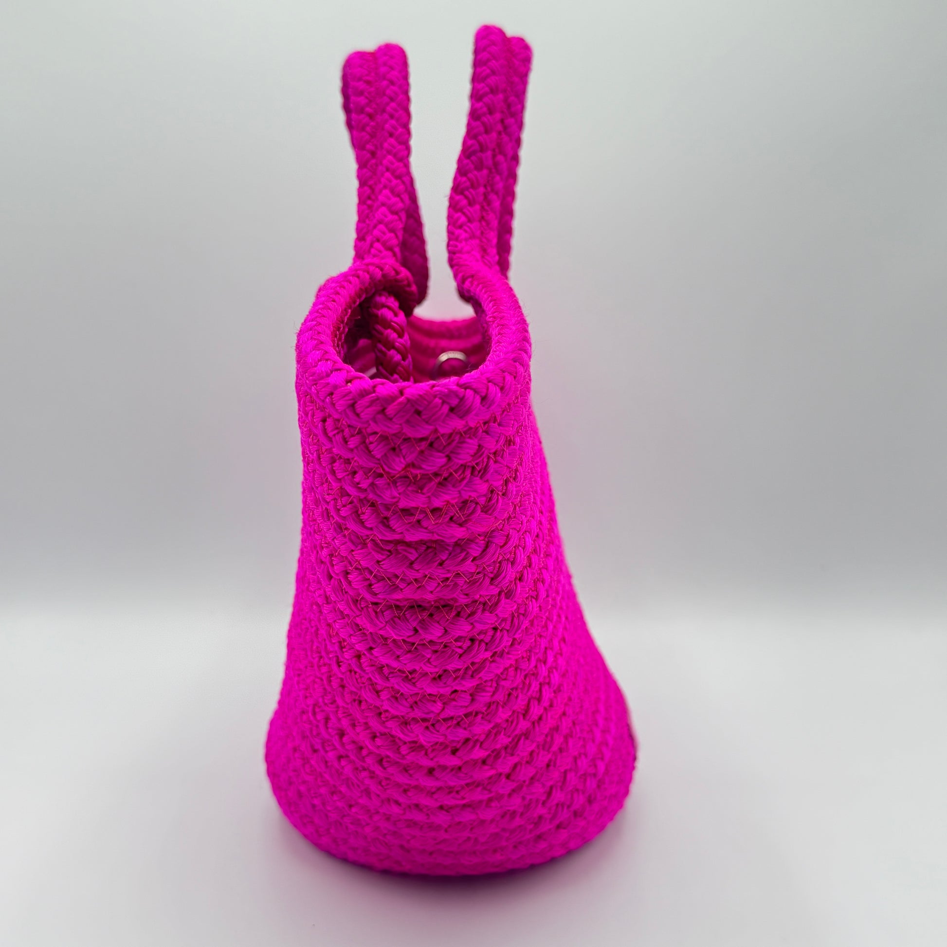 Nylon Lambskin Woven Small Ibiza Basket With Strap Lipstick Pink