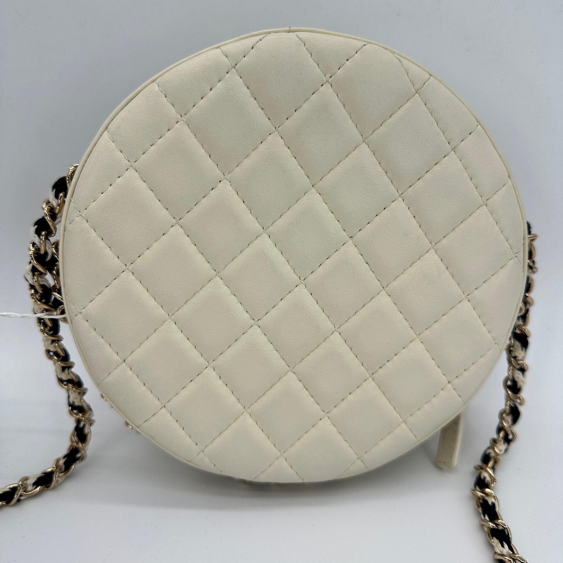 Lambskin Coco Lifesaver Round Bag Black White