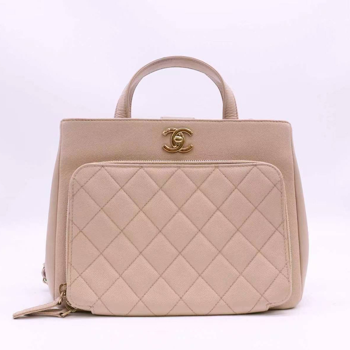 Chanel Caviar Quilted Large Business Affinity Shopping Bag Beige twins LDJ6135