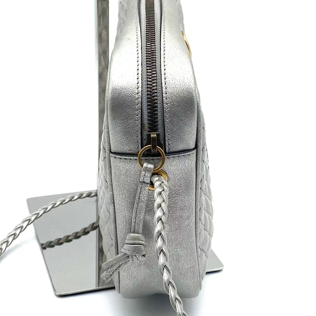 Laminated Nappa Web Trapuntata Small GG Shoulder Bag Argento