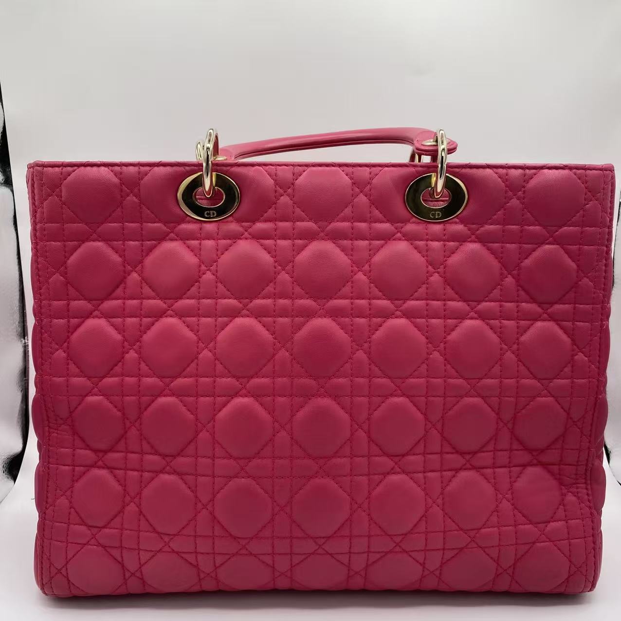 Lambskin Cannage Large Red Lady Dior Shoulder Bag