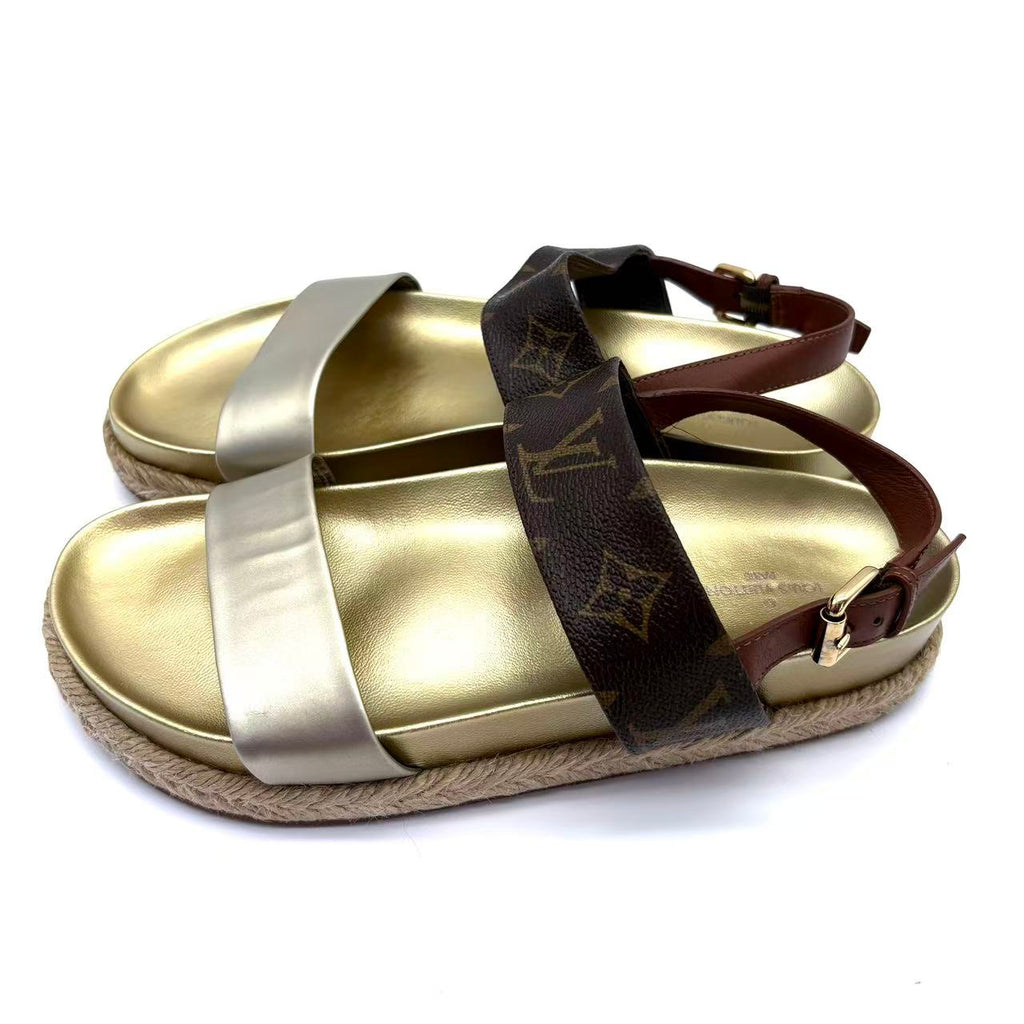 Gold Monogram Espadrille Flat Sandals