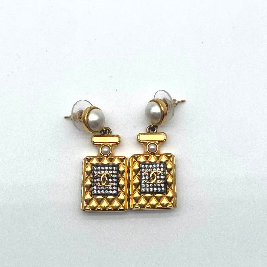 Pearl Perfume Bottle Dangle Earrings Gold