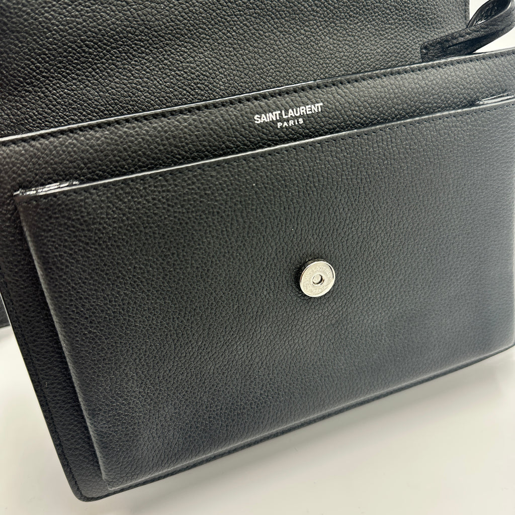 Grained Calfskin Medium Monogram Sunset Satchel Black