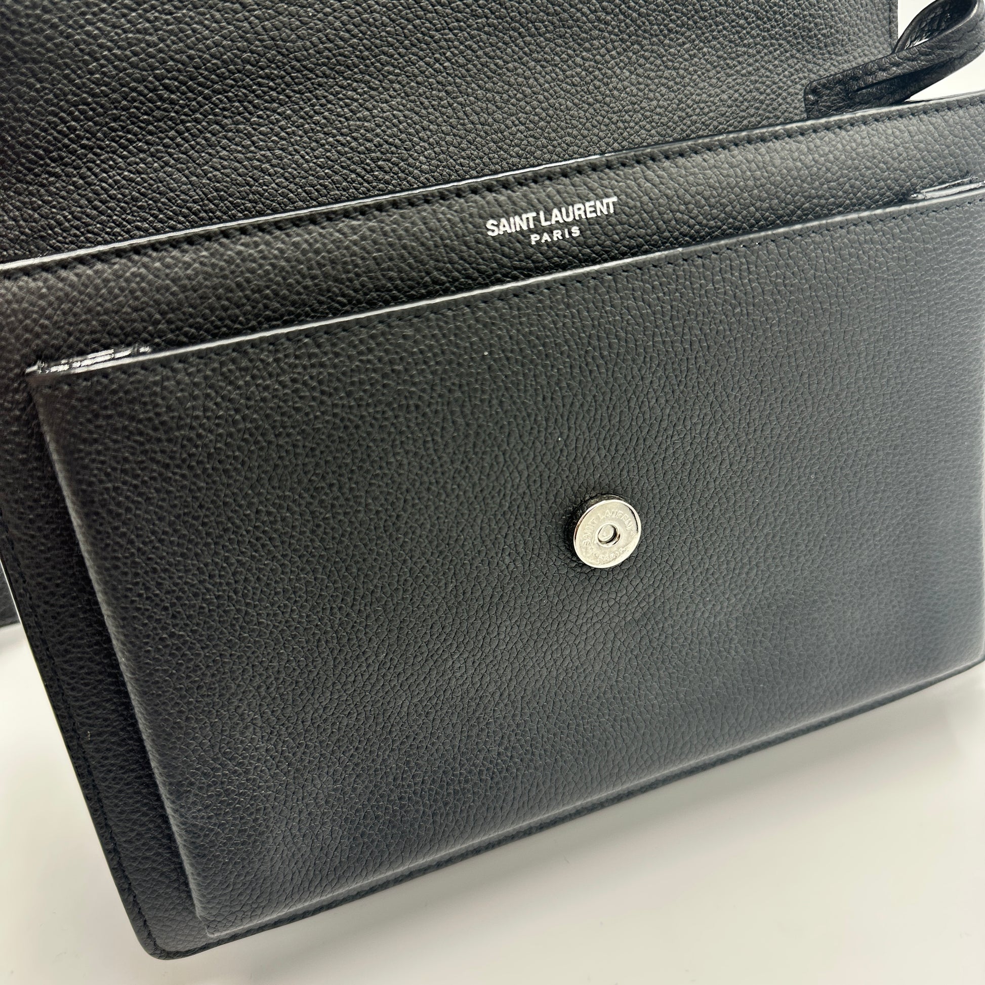 Grained Calfskin Medium Monogram Sunset Satchel Black